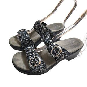 Dansko Sophie Black Shagreen Open Toe Wedge Sandals Sz 8M